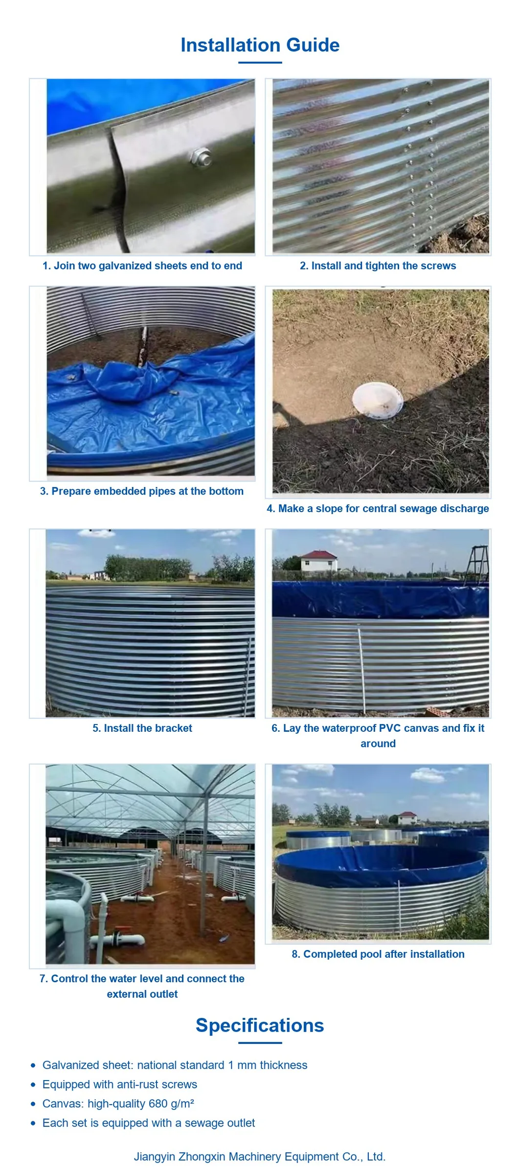 Fish pond installation guide — eight steps from joining galvanized sheets to the completed pool
