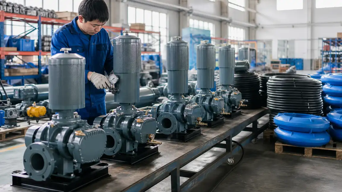 Linha de montagem de aeradores e sopradores em fábrica na China